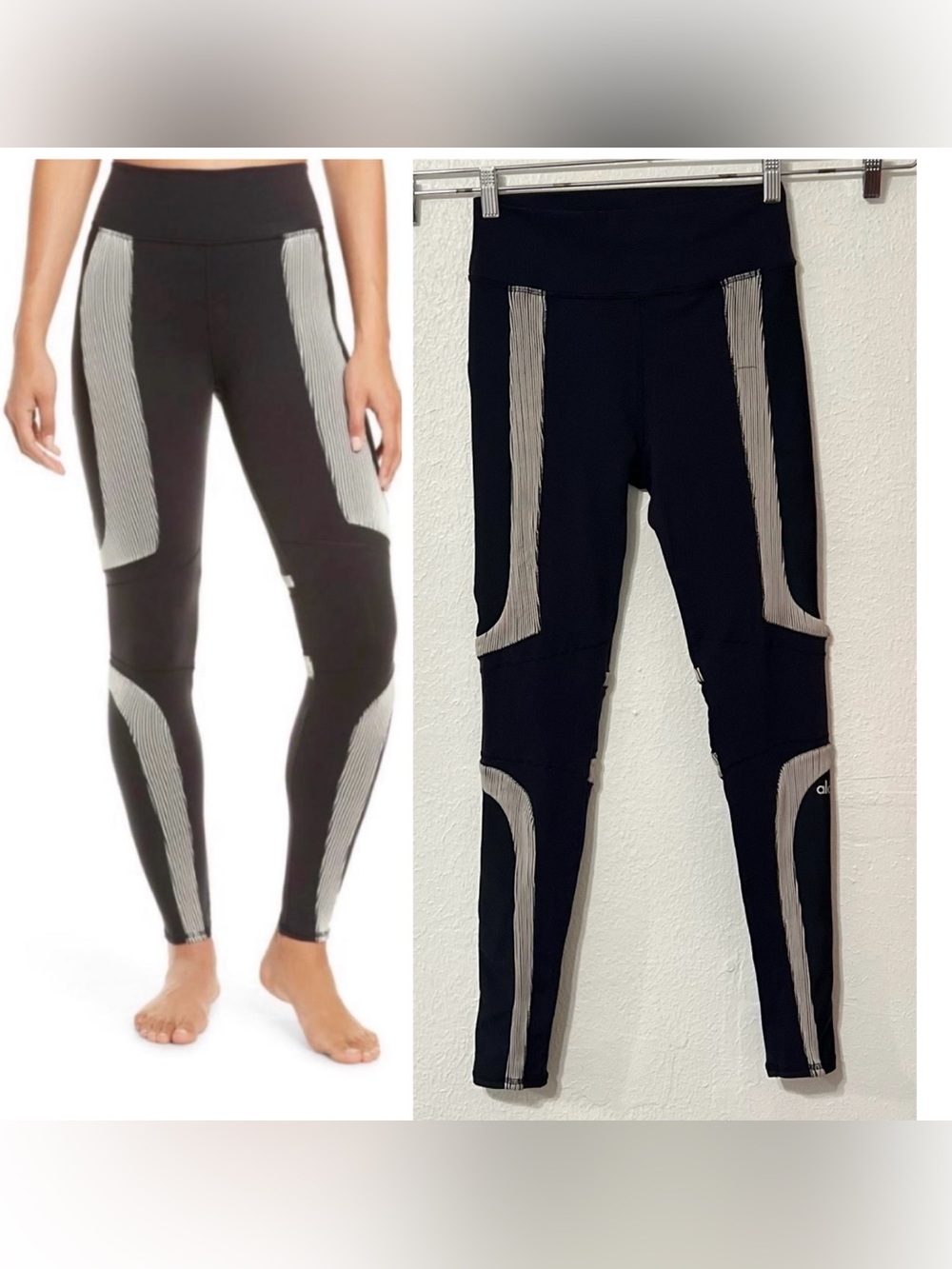 ALO Yoga Black Leggings with Gray Panel Accents 24 inch waist